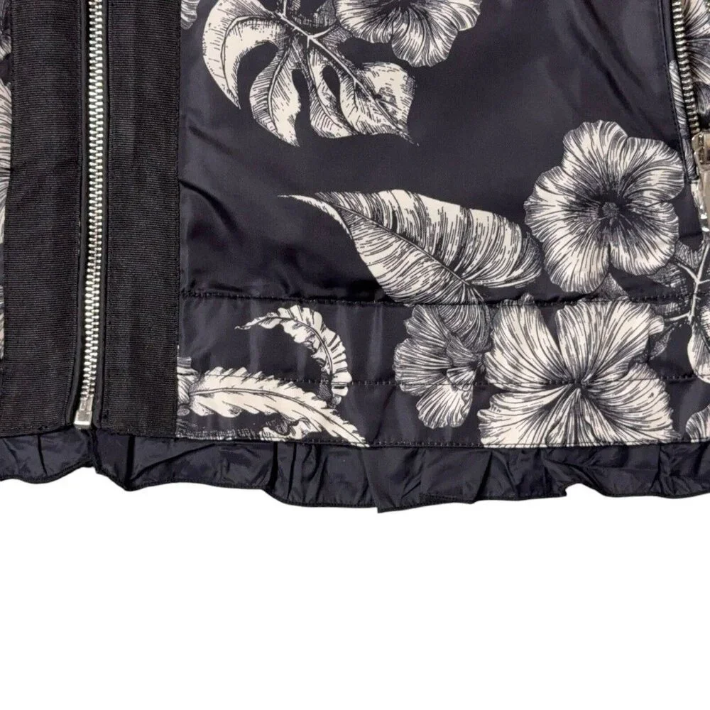 Dennis Basso Jacket Printed Floral Black White Water Resistant Hooded Ruffle Lg - Picture 7 of 16